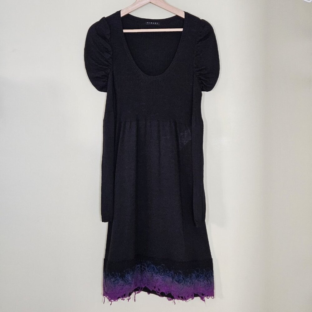 Sisley Sweater Dress Women S Black Long Puff Sleeves Boho Knit Alpaca Wool Blend